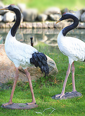 喷泉流水假山装饰品丹顶鹤仙鹤白鹭摆件动物鸟类模型花园庭院工艺