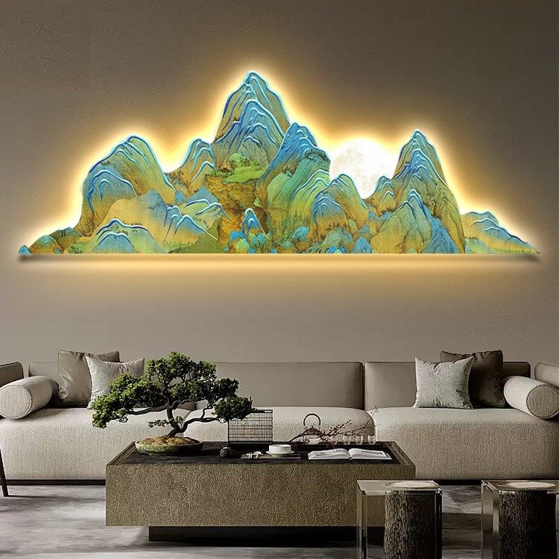 新中式千里江山图客厅装饰画氛围led灯画轻奢大气沙发背景墙挂画,家居饰品,现代装饰画,淘宝优惠券,粉丝福利购,淘宝优惠卷