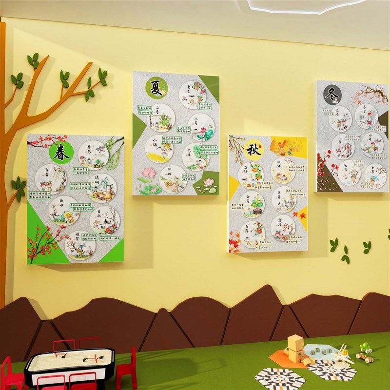 春夏秋冬幼儿园环创主题墙贴面成品托管班文化装饰画走廊形象布置,家居饰品,文化墙贴,淘宝优惠券,粉丝福利购,淘宝优惠卷
