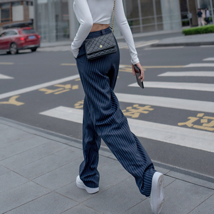 裤 阔腿裤 2021年条纹宽松显瘦休闲拖地西装 新款 女高腰垂感春秋季