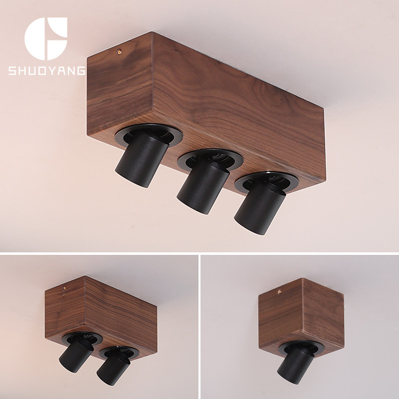 北美黑胡桃木LED明装射灯无主灯客厅卧室走廊阳台拉伸调节木质灯,家装灯饰光源,明装射灯,淘宝优惠券,粉丝福利购,淘宝优惠卷