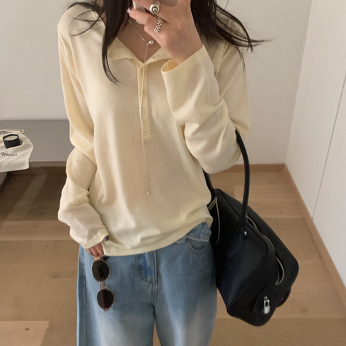 VOT松弛感半开领休闲罩衫宽松显瘦百搭长袖T恤C809003