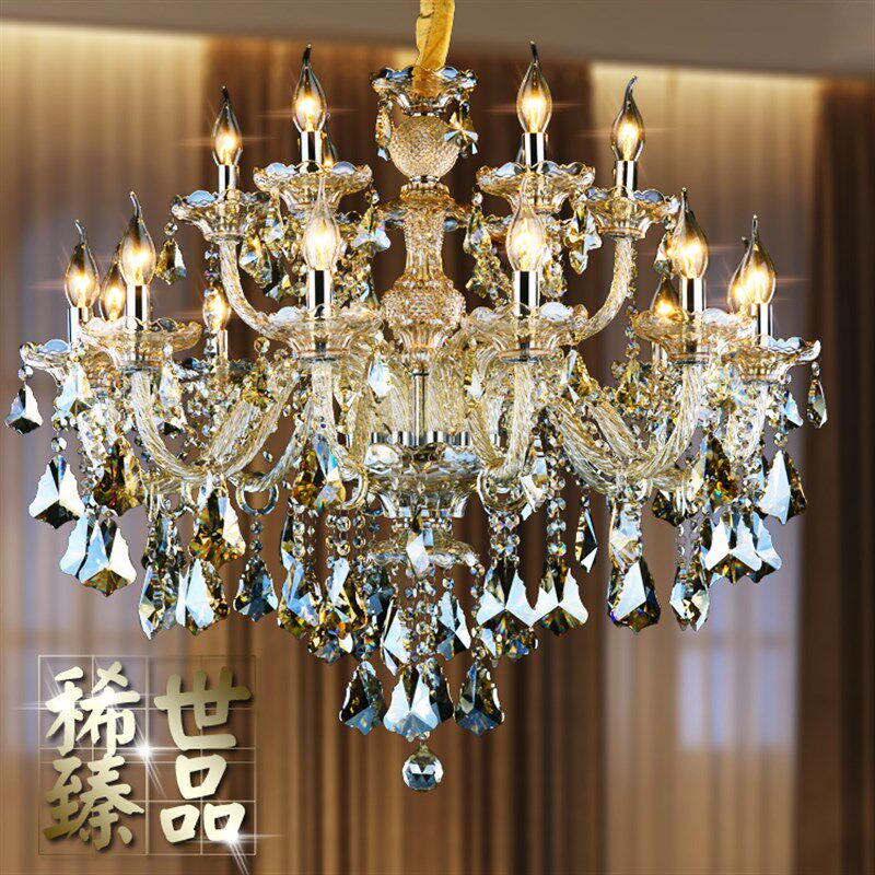 欧式水晶吊灯干邑色欧式蜡烛水晶吊E灯客厅灯餐厅灯卧室吊灯书房