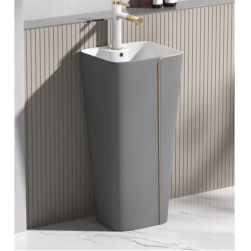 一体立柱盆彩色陶瓷洗手盆落地式灰色黑色卫M生间阳台洗手台小户