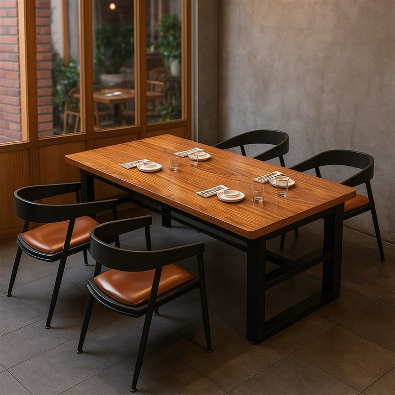 休闲桌子简约时尚长方形铁艺咖啡E厅桌椅组合餐饮饭店专用桌子