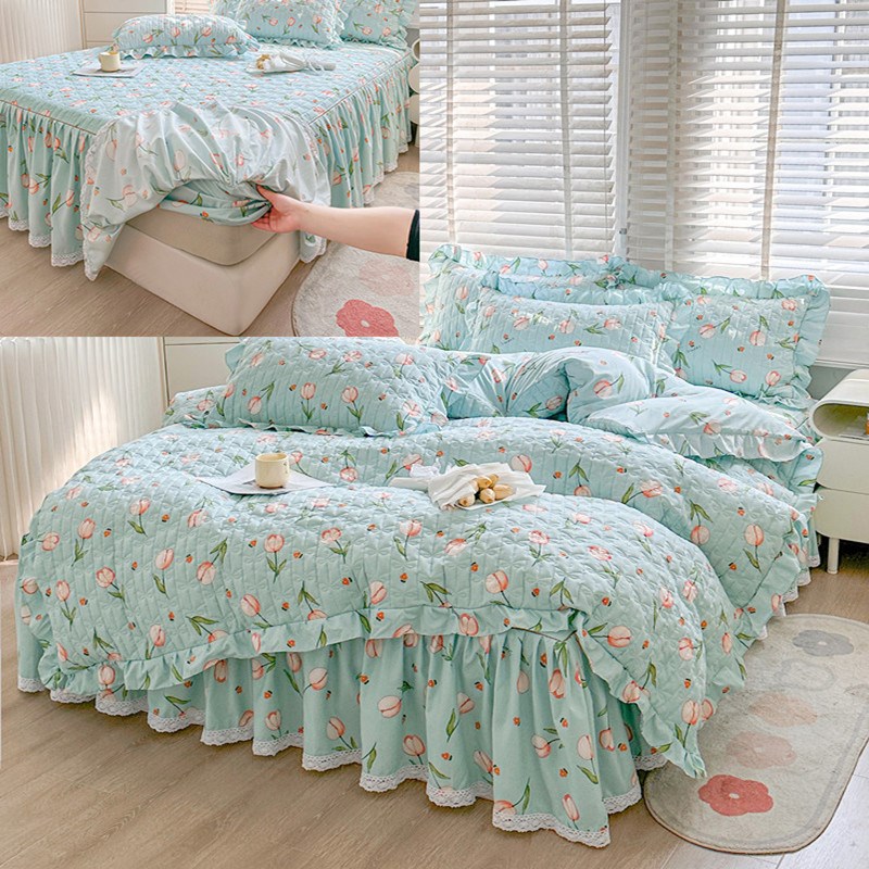 防滑床笠式床裙四件套加厚夹棉被套床罩四季款亲肤印花床品X1.8m2