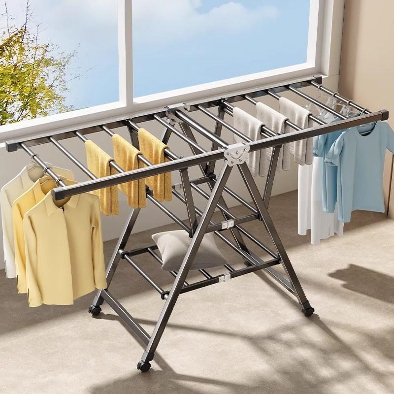 可折叠晾衣架落地室内家s用阳台晾衣杆卧室凉衣架晒被子神器晒衣