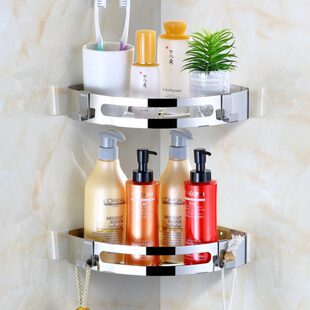 免打孔卫生间三角架转角置物架壁挂式洗手间304不锈钢厕所扇型架