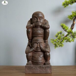 新中式禅意小和尚摆件 不说不看招财工艺礼品 办公室书房复古摆设