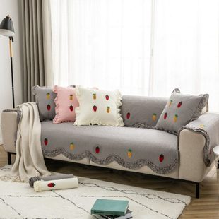 全棉沙发垫四季通用靠背巾盖布防滑现代简约皮坐垫子套罩2024新款