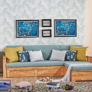 柏木沙发三人位带拉床实木沙发北欧原木客厅系列小户型功能沙发