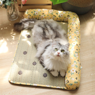 夏天風猫窝蔺草夏季猫睡垫猫床狗垫子靠背喵凉席冰垫狗窝猫垫子