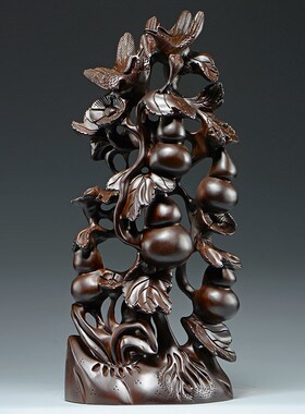 黑檀木雕五福临门根雕摆件雕刻工艺品家居客厅装饰品开业乔迁送礼