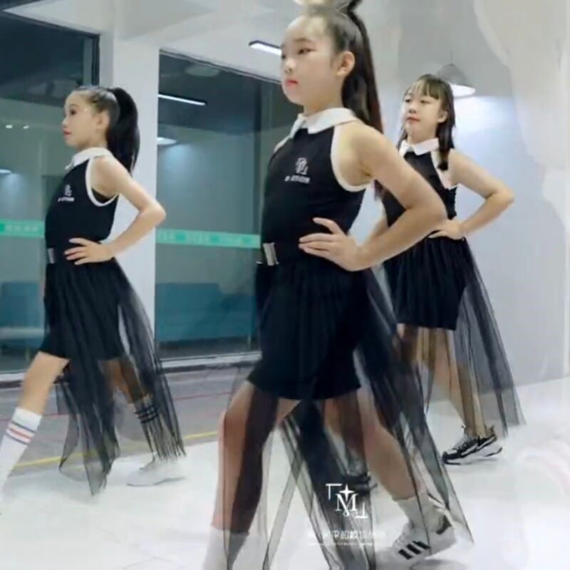 儿童模特训练服T台走秀服装外搭女童网纱半身裙围纱裙子裙摆罩裙