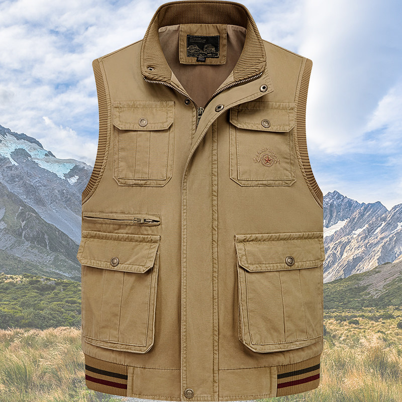 多口袋纯棉水洗马甲立领中老年男士马夹爸爸春秋上衣坎肩钓鱼背心,男装,常规马甲,淘宝优惠券,粉丝福利购,淘宝优惠卷