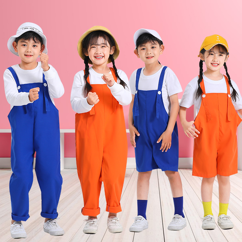 六一儿童可爱合唱演出服幼儿园背带裤毕业男女童班服啦啦队表演服