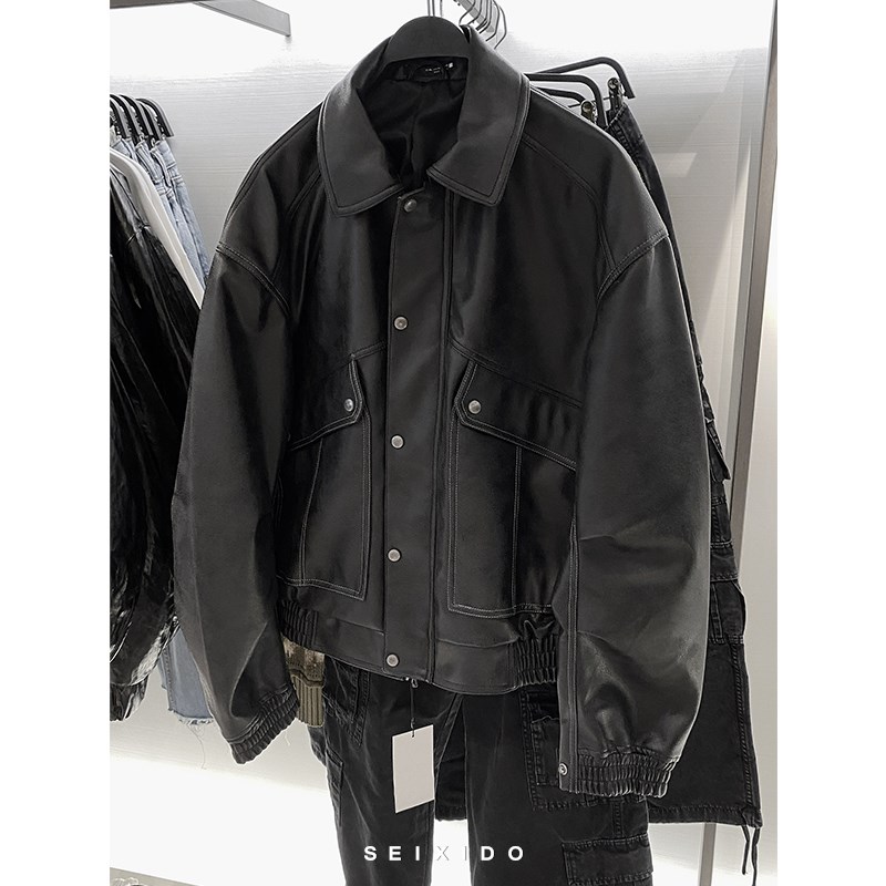 柜699!秋冬新款男装PU翻领宽松仿皮夹克3715411皮衣外套3715/411