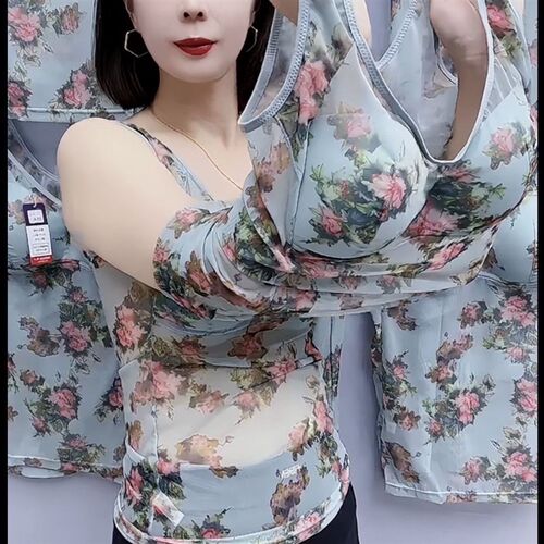 妈妈中年无钢圈背心式吊带带胸垫一体大码文胸收副乳薄款内衣胖mm
