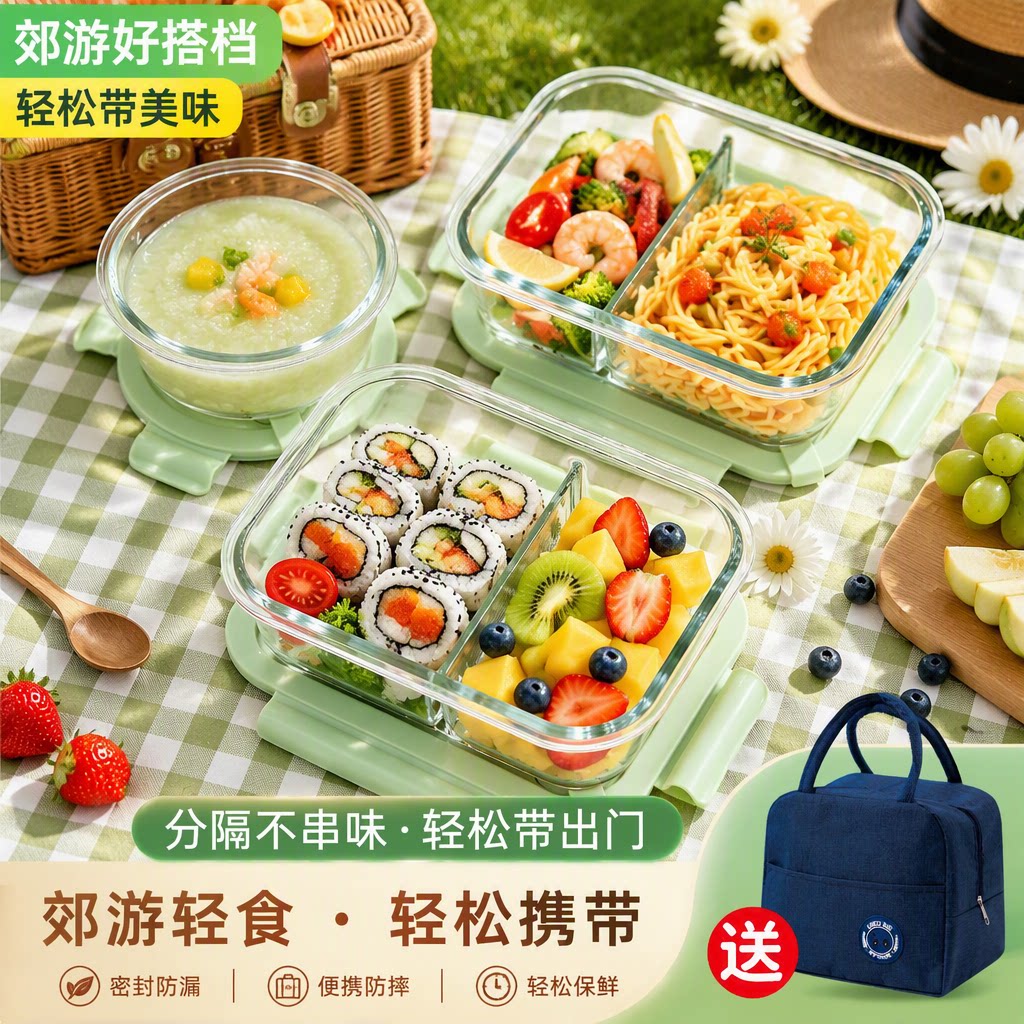 高硼硅玻璃微波分隔保鲜便当碗图片