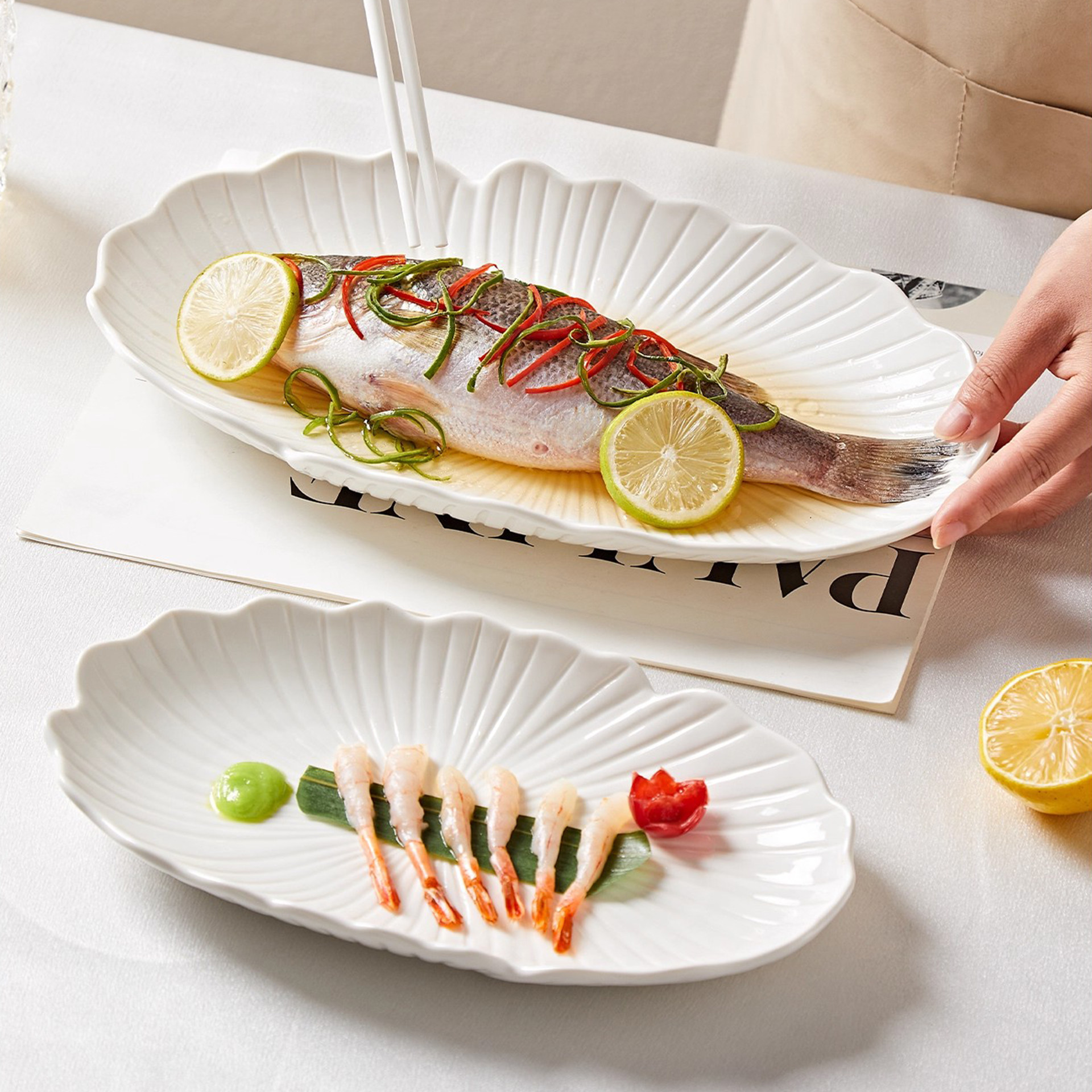 白色鱼盘高级感蒸鱼专用盘子家用2025新款大号鱼碟创意异型菜盘,餐饮具,盘,淘宝优惠券,粉丝福利购,淘宝优惠卷