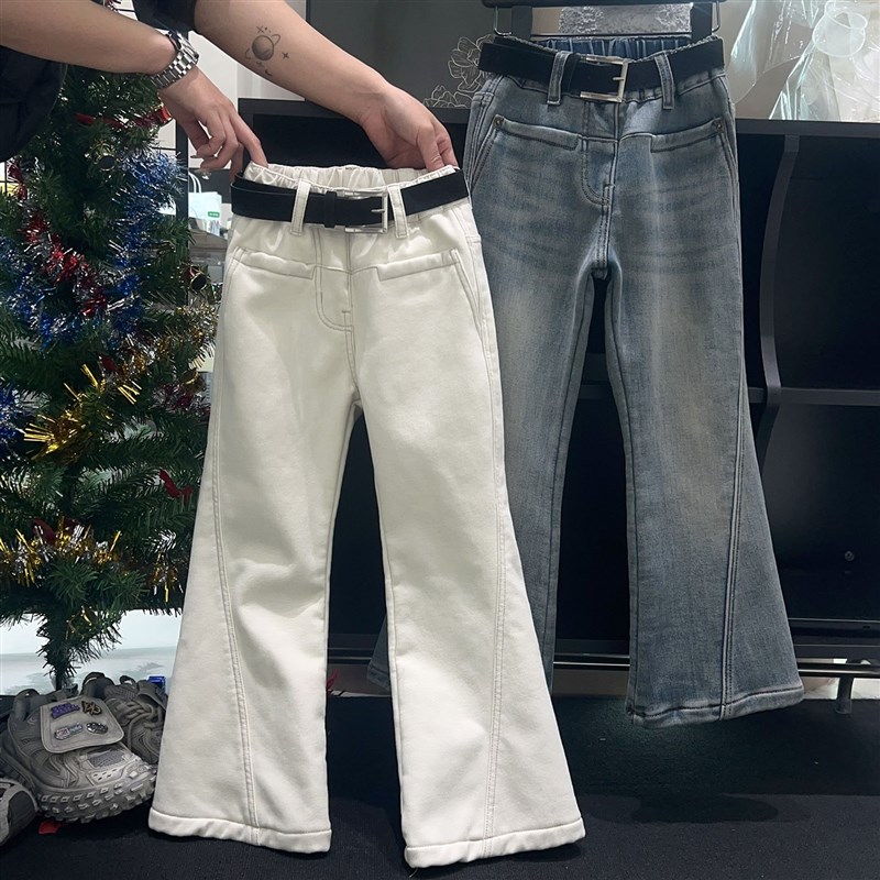 春2025童装女童喇叭裤高腰牛仔裤子拼接修身柔软潮单裤休闲长裤