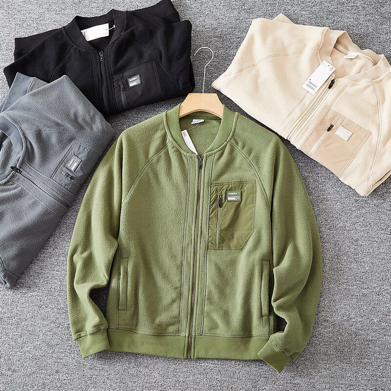 岛国单!情侣款!外贸男士秋冬山系机能风棒球领摇粒绒休闲夹克潮