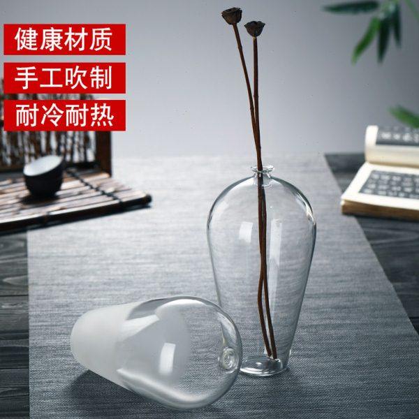 玻璃花插中式禅意花器客厅装饰摆件干花茶道零配梅瓶仿宋直颈瓶,家居饰品,花瓶,淘宝优惠券,粉丝福利购,淘宝优惠卷