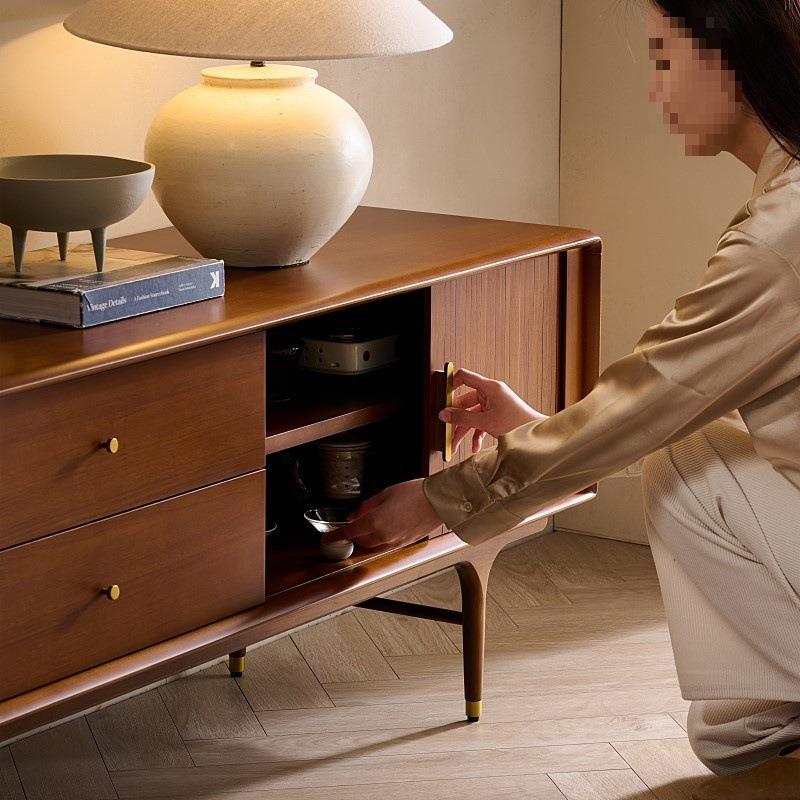 色推拉厅柜实木北欧表情复古中古现代简约卷帘门电视机柜风琴胡桃