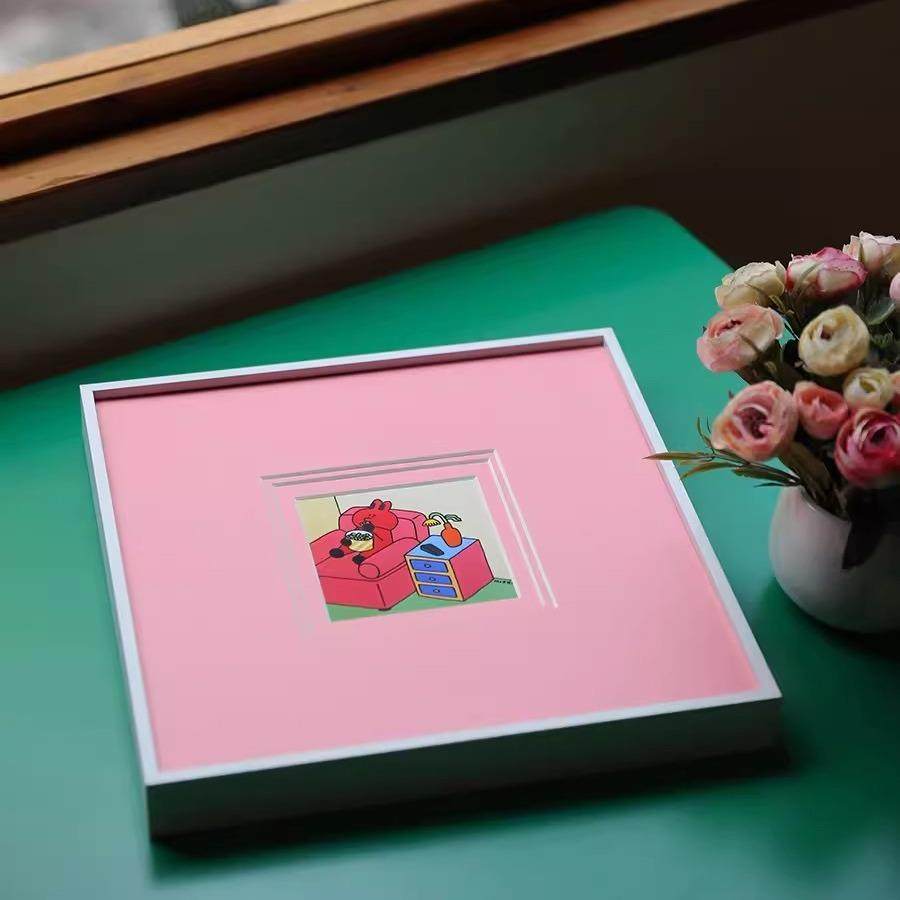 简约艺术装饰画粉红色卡通挂画儿童房书房卧室卡纸画小清新水晶画