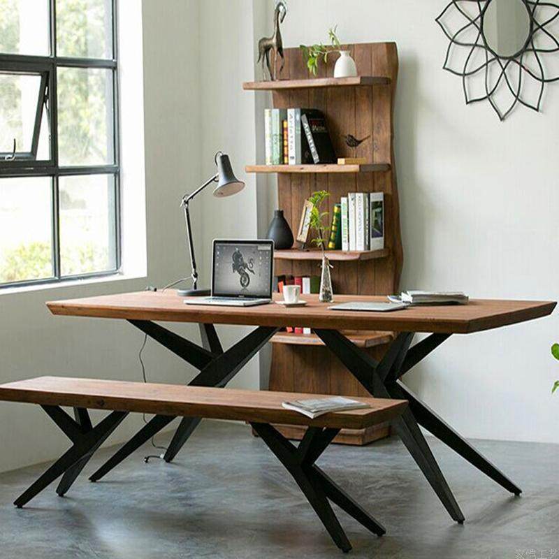 美式铁艺办公桌创意实木会议桌个性电脑桌子LOFT桌椅组合家具
