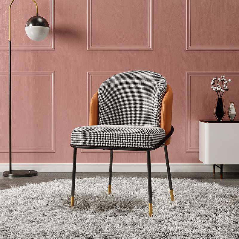 北欧时尚餐椅家用靠背布艺简约化妆椅现代意式千鸟格凳餐桌书桌椅