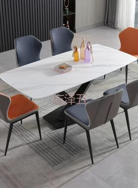 PC岩板餐桌椅组合家用小户型交叉餐台客厅轻奢长方形一桌六椅吃饭