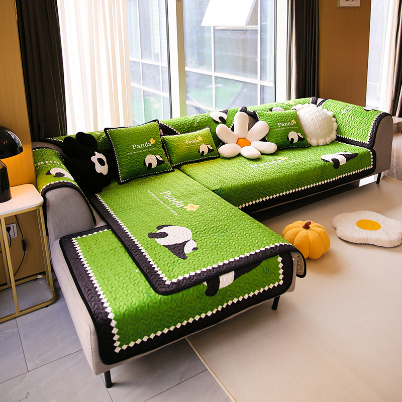 敏顺贵妃沙发垫清新熊猫卡通可爱现代防滑客厅沙发套罩四季通用