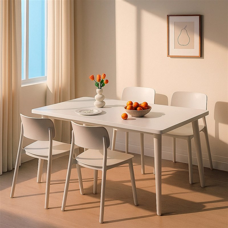 白色餐桌家用客厅大板桌长方形奶油风吃J饭桌子小户型简约桌椅组