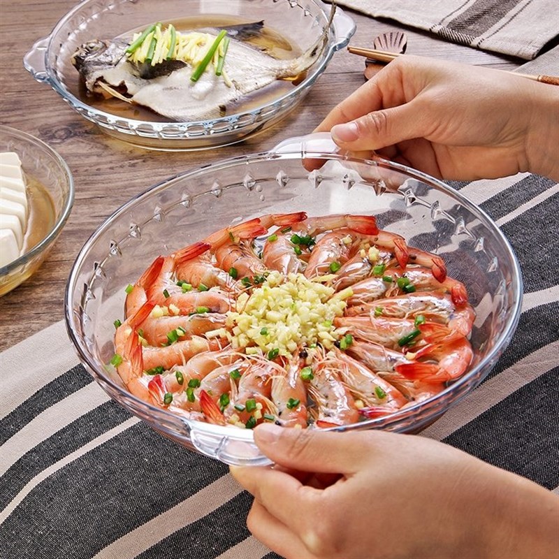 微波炉盘子耐温玻璃n烤盘烤箱微波炉加热家用菜盘蒸鱼披萨焗饭饺