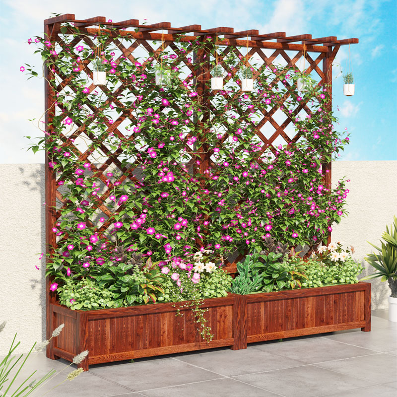 防腐木花架子实木栅o栏围栏阳台庭院户外花箱花盆架网格装饰爬藤