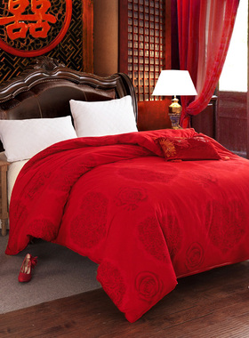 秋冬加厚被套全棉纯棉磨毛结婚庆红色单件保暖被罩1.8米200230