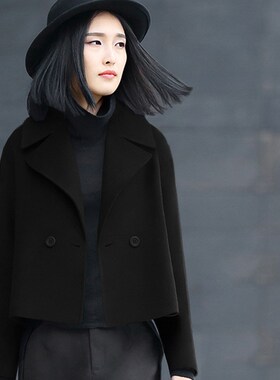 2023秋新款N301气质大翻领短款纯色百搭直筒羊毛呢外套女