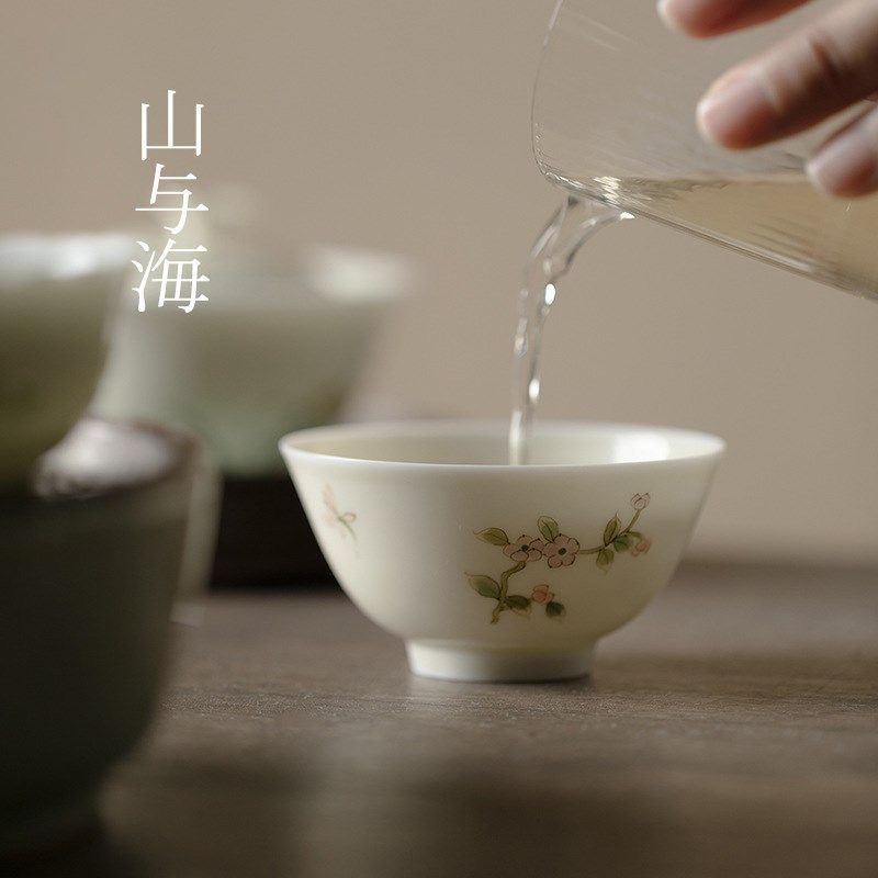 束刻手工薄胎桃花主人杯纯手绘釉下彩书怀单个茶杯日式品茗杯新品,餐饮具,茶杯,淘宝优惠券,粉丝福利购,淘宝优惠卷