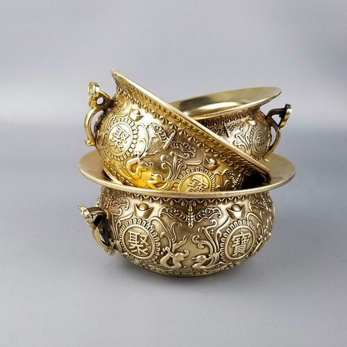 家用铜元宝聚宝盆如意铜盆家居办公聚财工艺品装饰摆件