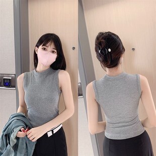 带胸垫加绒内搭打底衫 内衣 半高领磨毛保暖背心女外穿修身 秋冬新款