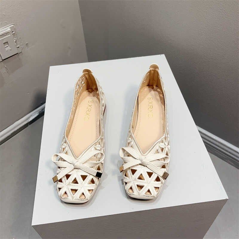 浅口豆豆鞋2025新款夏季中跟凉鞋女方头粗跟平底单鞋女镂空奶奶鞋,女鞋,浅口单鞋,淘宝优惠券,粉丝福利购,淘宝优惠卷