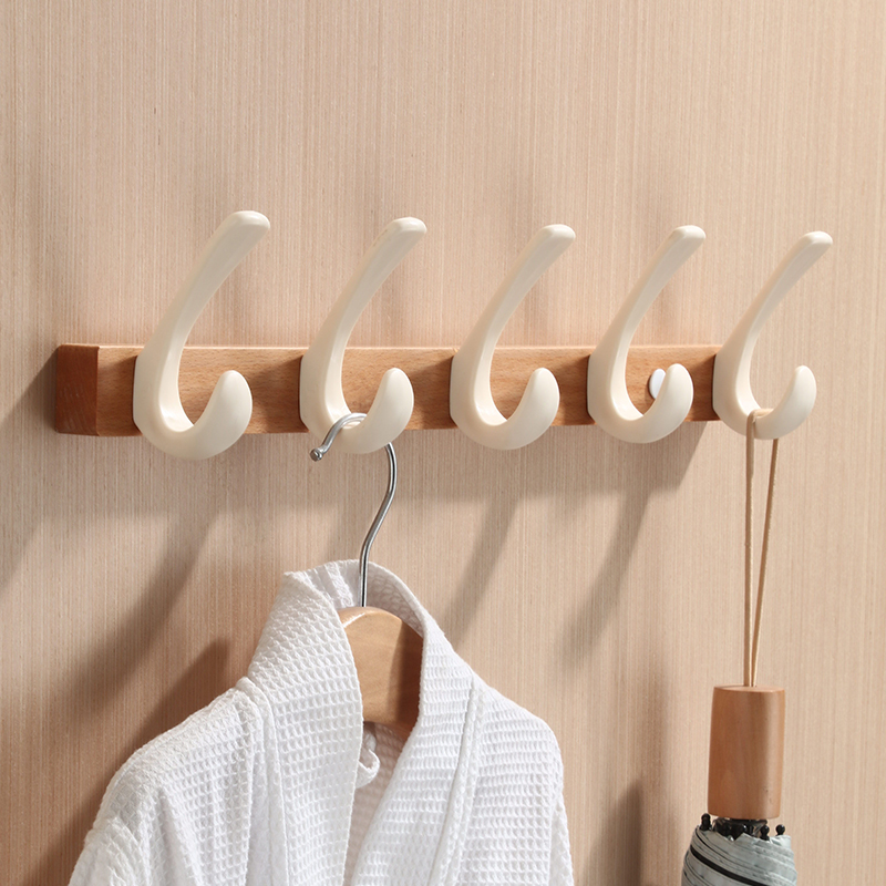原木奶油白挂衣钩进门玄关浴室门后挂衣架壁挂Q墙上挂钩免打孔排