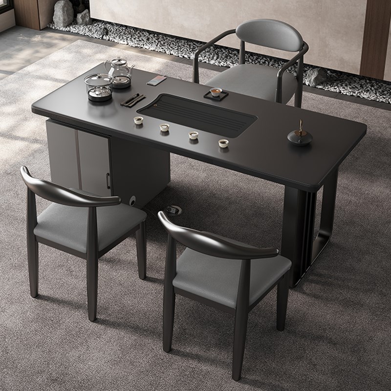 现代简约阳台岩板茶台家用客厅高端泡茶桌椅办公室烧X水壶一体茶