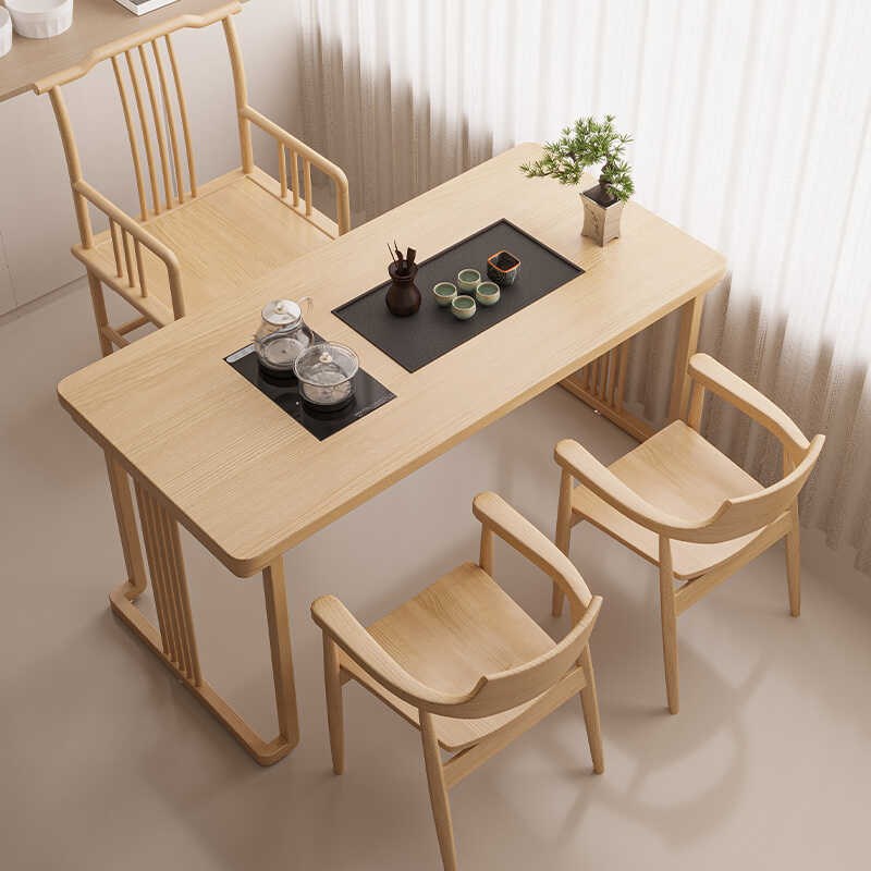 新中式茶桌椅组合阳台小型v泡茶桌办公室干泡茶台实木书桌原木风