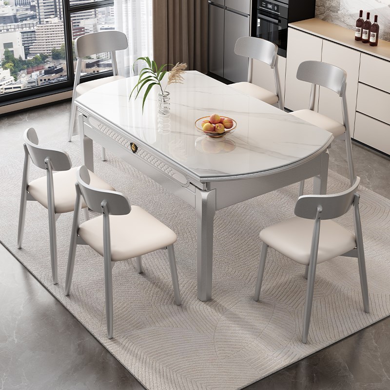 实木岩板餐桌椅组合2025新款家用小户型现N代简约可变圆桌客厅饭