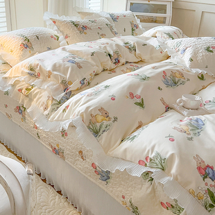 韩式 100全棉被罩单件200x230少女被单双人1.8m 花边纯棉单被套夏季