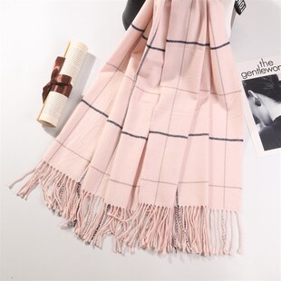 学生纯色加厚保暖流苏披肩围脖 情侣格子围巾男女式 秋冬季 新款