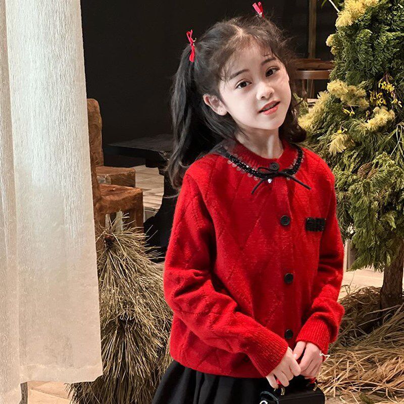 女童毛衣开衫春秋2024新款洋毛衣/针织衫