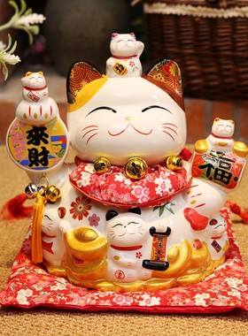 大号陶瓷招财猫摆件开业前台摇手家用办公室自动招手存钱罐发财猫